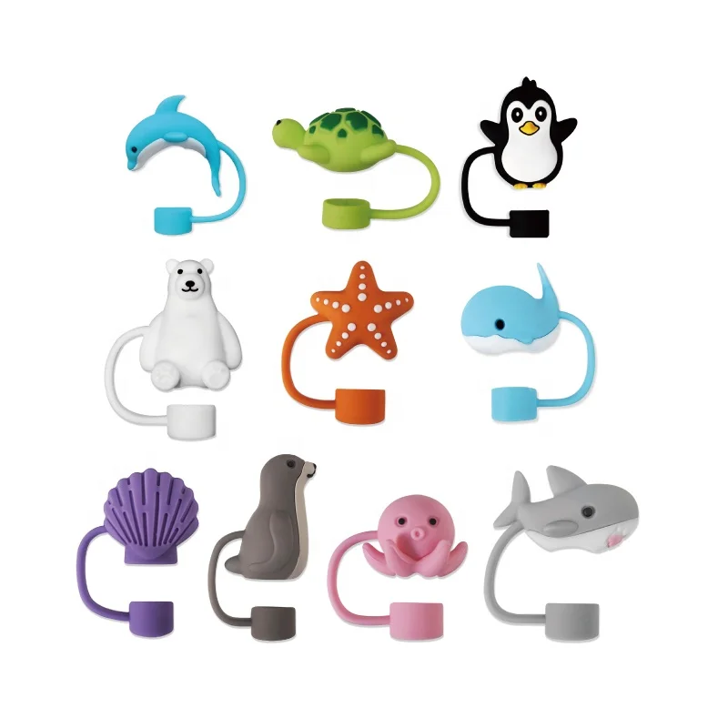 Eco-Friendly Silicone Straw cover Topper Dust-proof Boot with Charming Marine Animal Design Wine Beer Bar Accessories