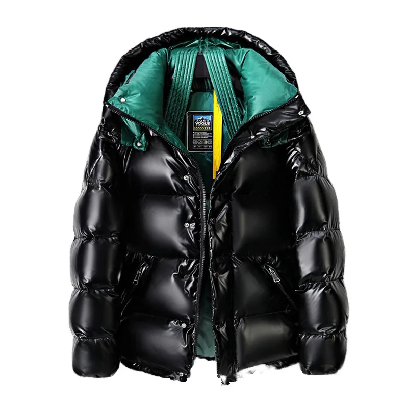 Winter jacket men down coat puffer jackets warm thick loose bright hooded coat puffer jacket