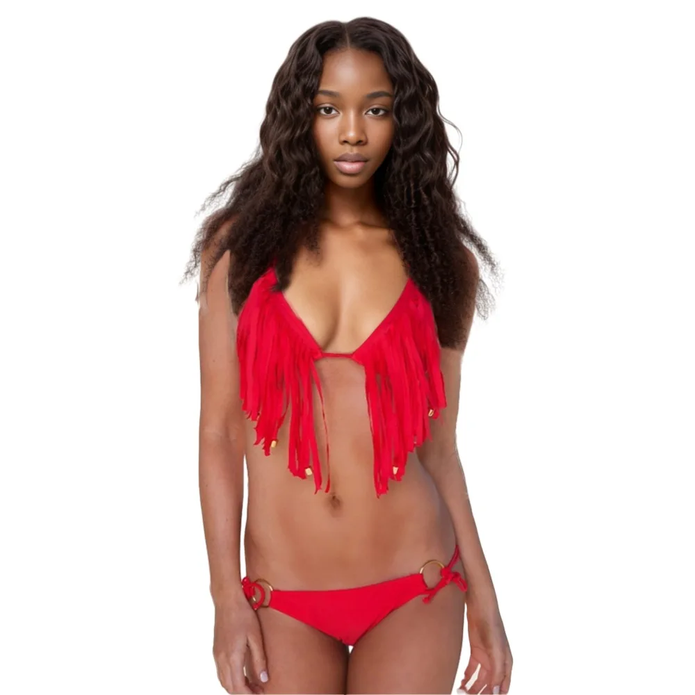 E0106ME22 Hot Trend Tassel Sexy Swimwear Lace Up Beach Girl Bikini Sehe Fashion