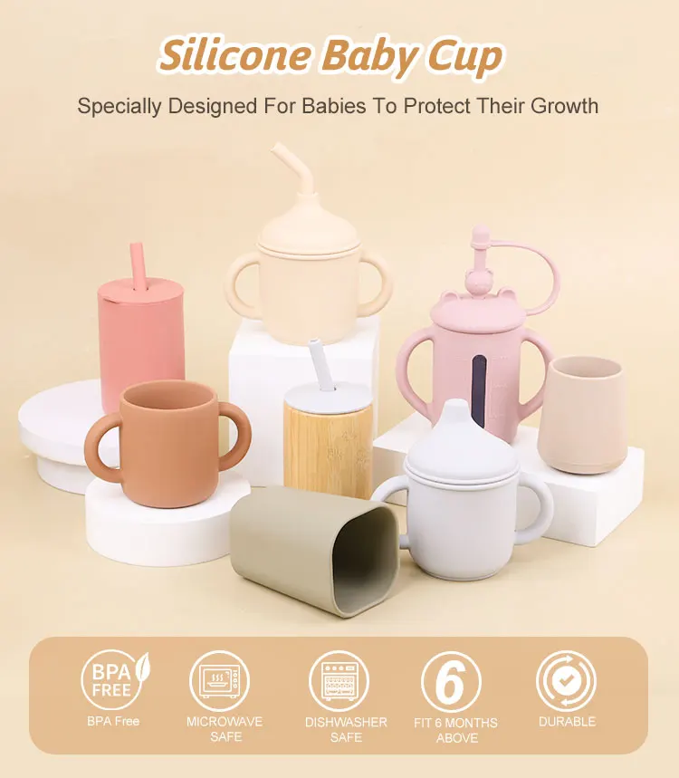 Oem Portable Children Infant Baby Sippy Cup Foodgrade Bpa-free Reusable No Spill Silicone Baby Drinking Cup Baby Cup With Straw