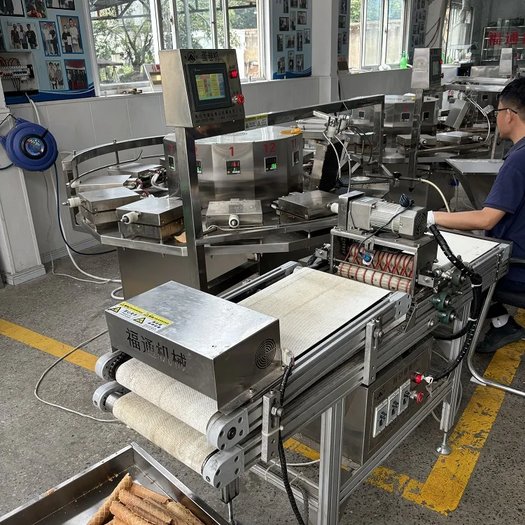Automatic Egg Roll Making Machine Wafer Cookie Baking Machine Mesin Kue Semprong Adjustable Size Rolled Wafer Cutting Machine