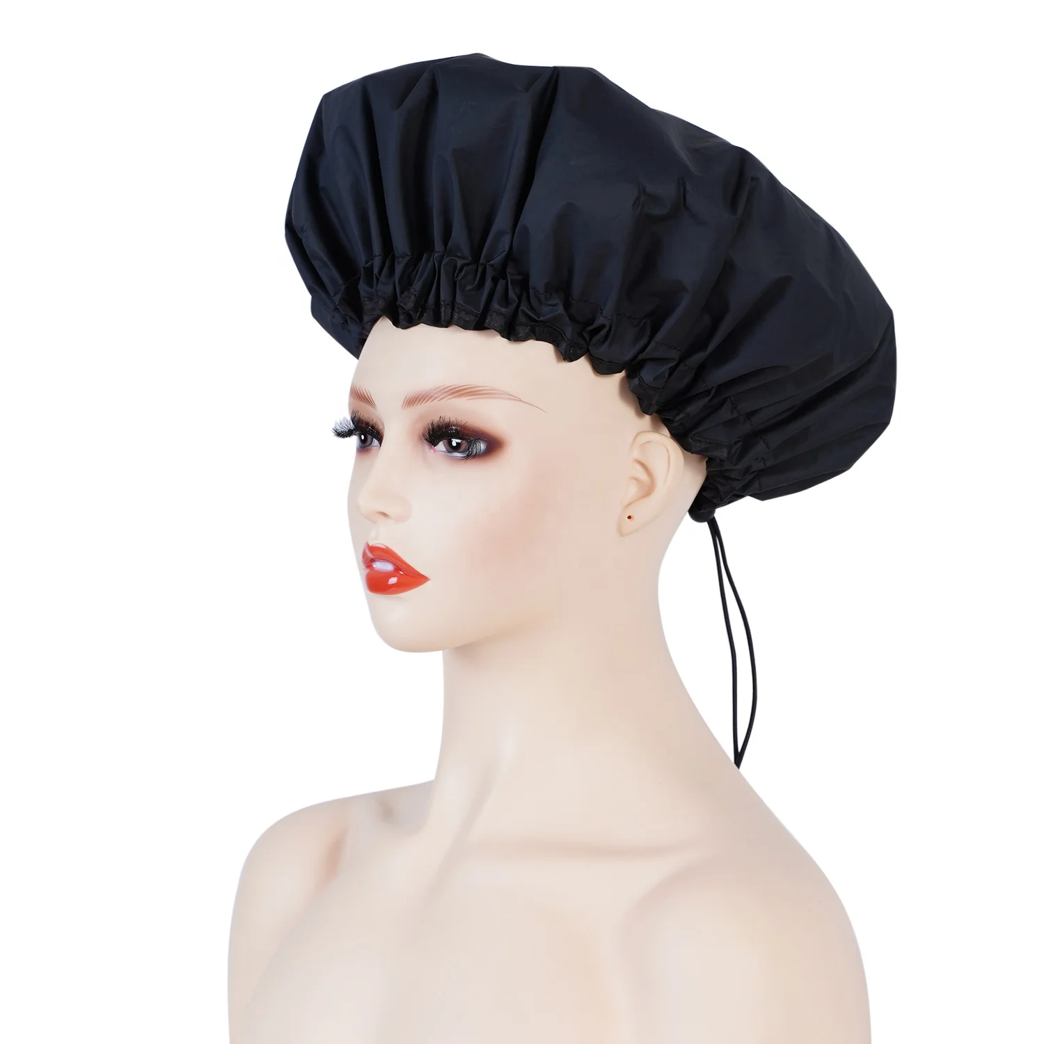 
2021 New fashion women Solid color double-layer EVA waterproof african black shower cap bonnet 
