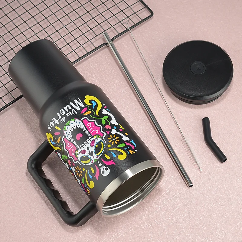 Stainless Steel 3D Uv Printed Halloween 40Oz Cups Tumbler Mug With Handle And Straw Lid