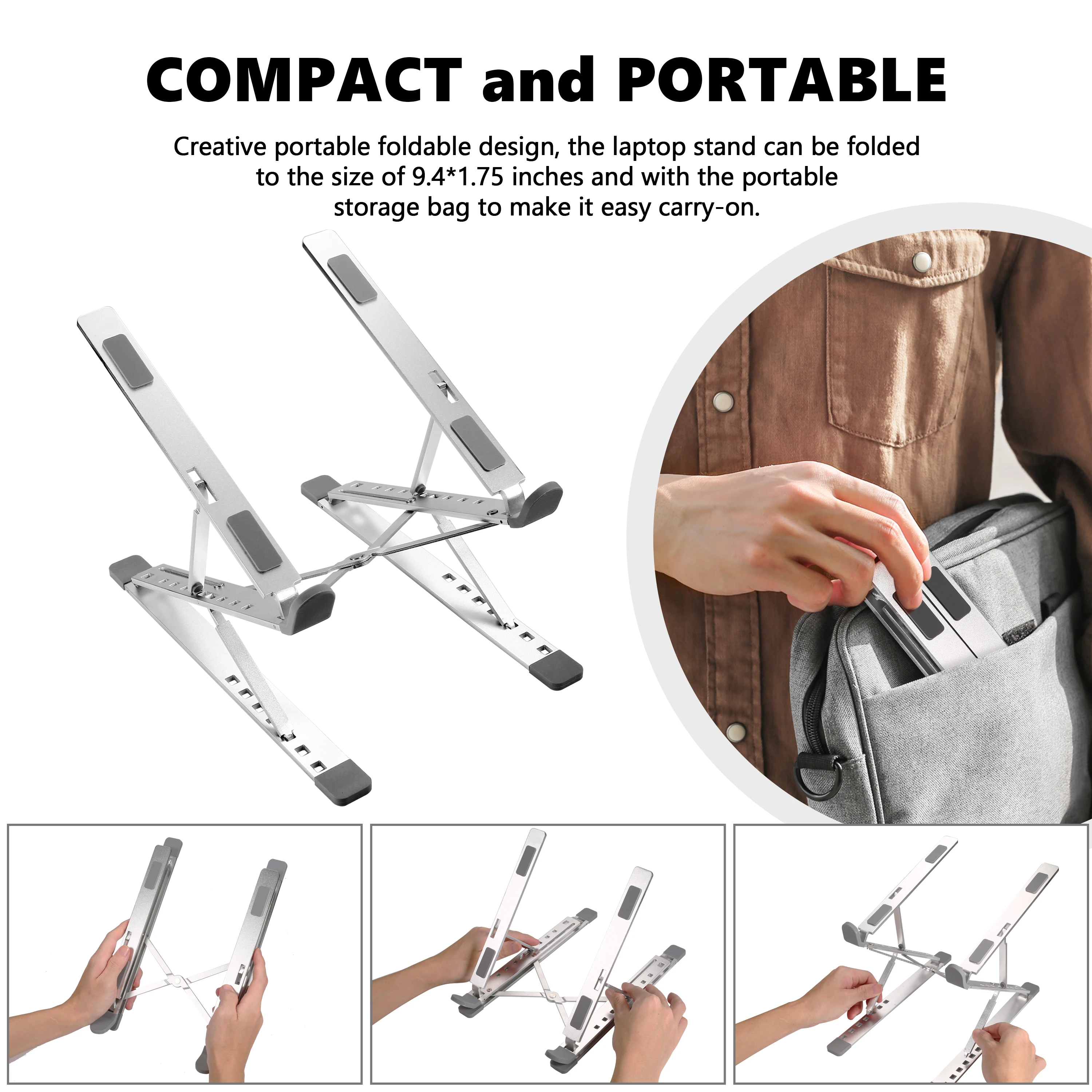 Hot Selling Aluminum Foldable  Sit and Stand Working Laptop Stand Ergonomic Notebook Stand Holder Dual-Layer Laptop Riser