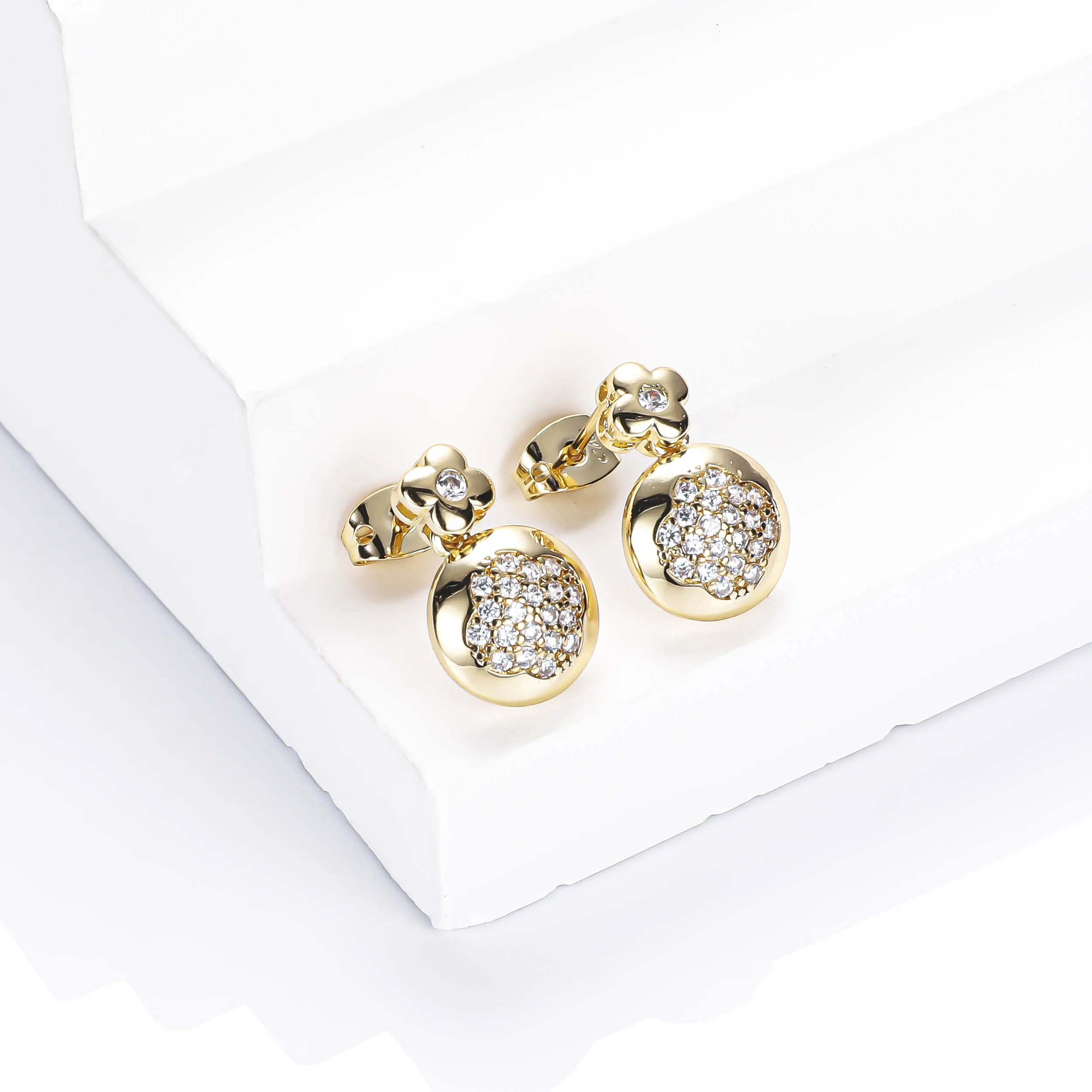 CM fashion jewelry wholesale stud earring metal brass plated 14k gold color earring flower cute drop charm earrings for women