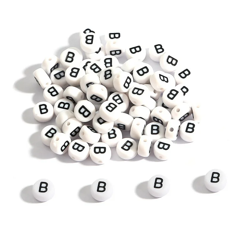Wholesale 100pcs Acrylic Plastic Round Flat Alphabet English Letter Lucite DIY Beads Jewelry Making Supplies