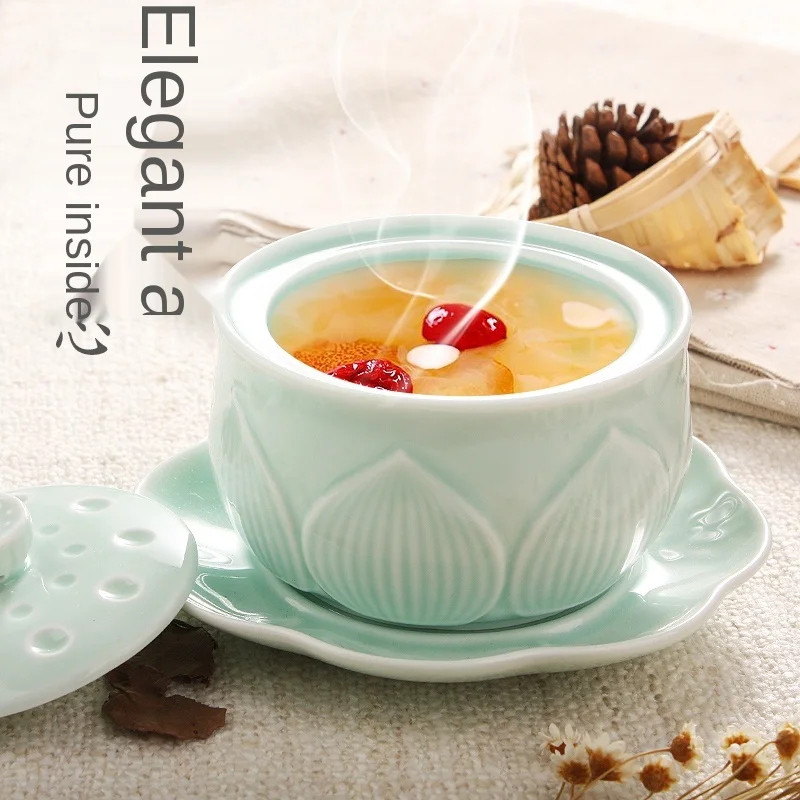 Factory Egg Custard Small Ceramic Steam Soup Bowl Steaming Cup Stew Pot With Lid