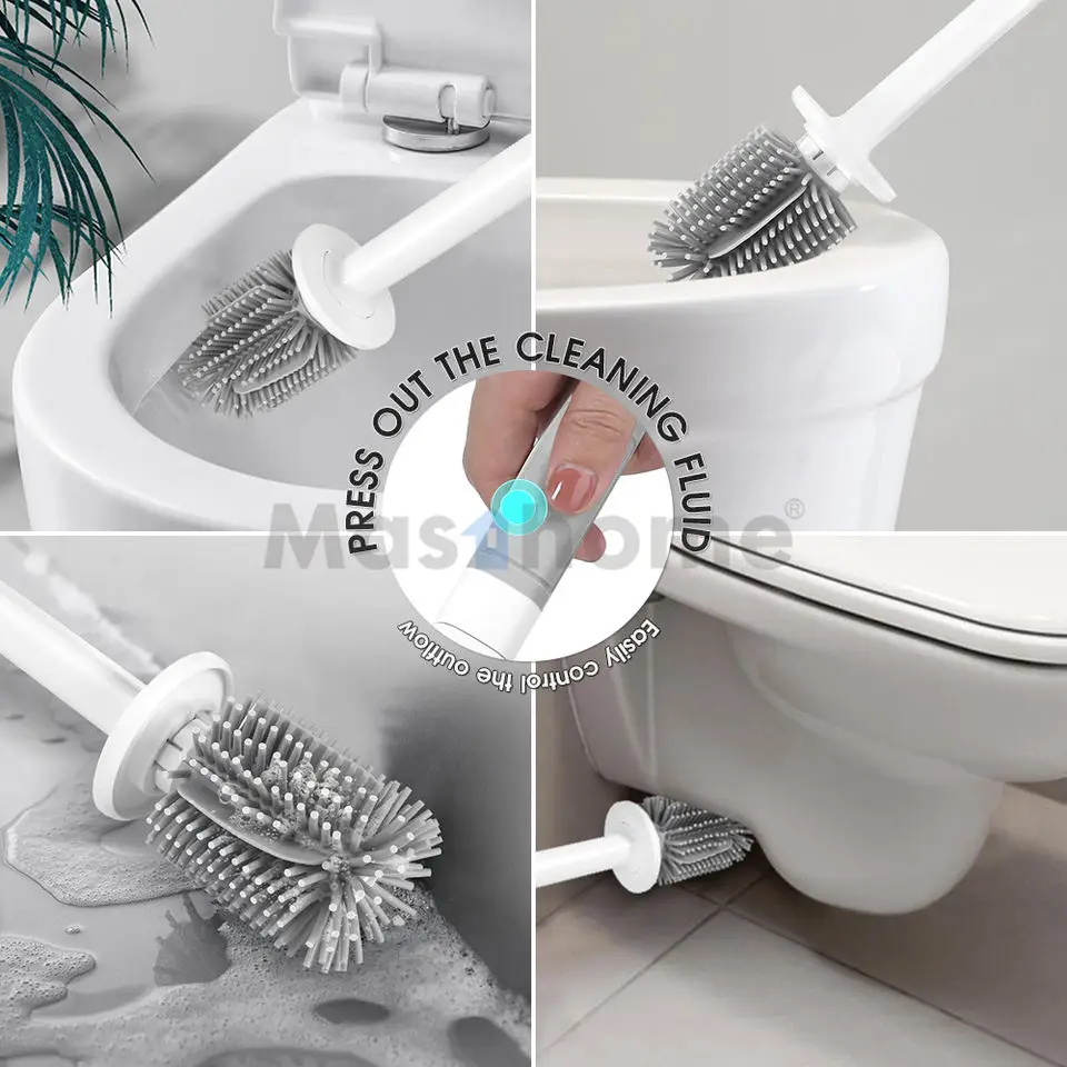 Masthome Custom Grey Disassembling Soft Tpr Bristles Soap Dispensing Toilet Brush (Tpr) Bathroom Cleaning Brush Toilet Brush