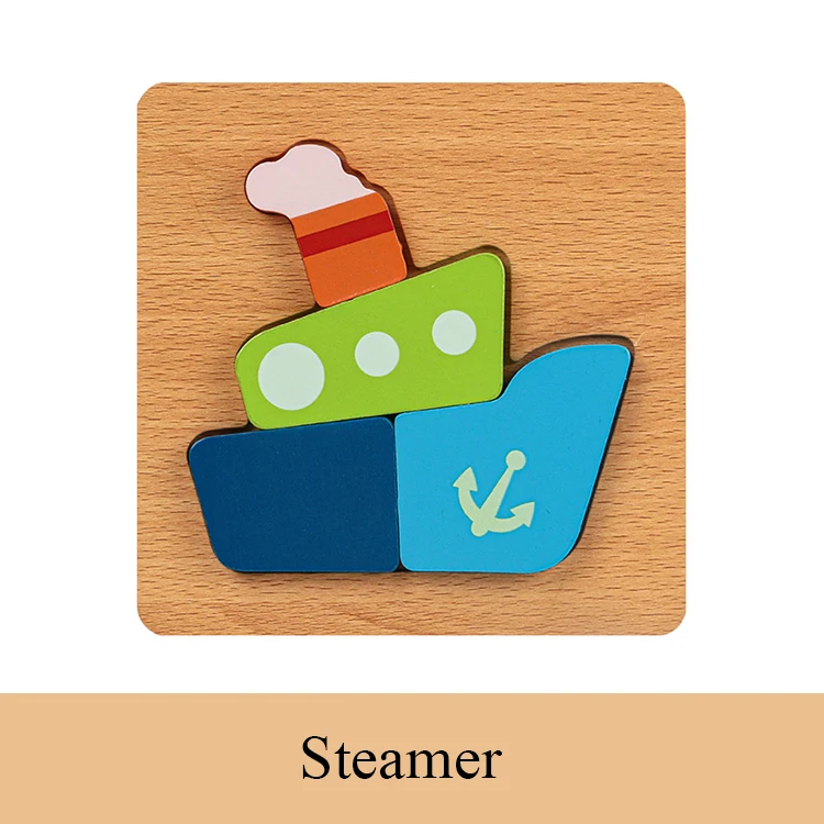 custom Kids Wooden 3D Puzzle Jigsaw Toys For Children Cartoon Animal Vehicle Wood toddler Puzzles