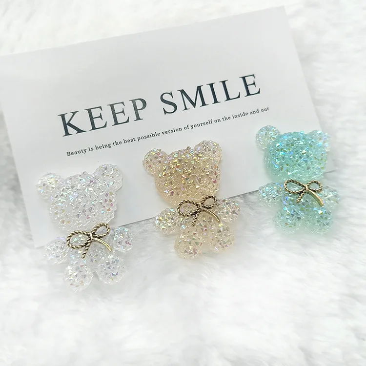 Colorful resin accessories cartoon full diamond bow tie bear waist DIY flower phone case hair clip and hair accessories