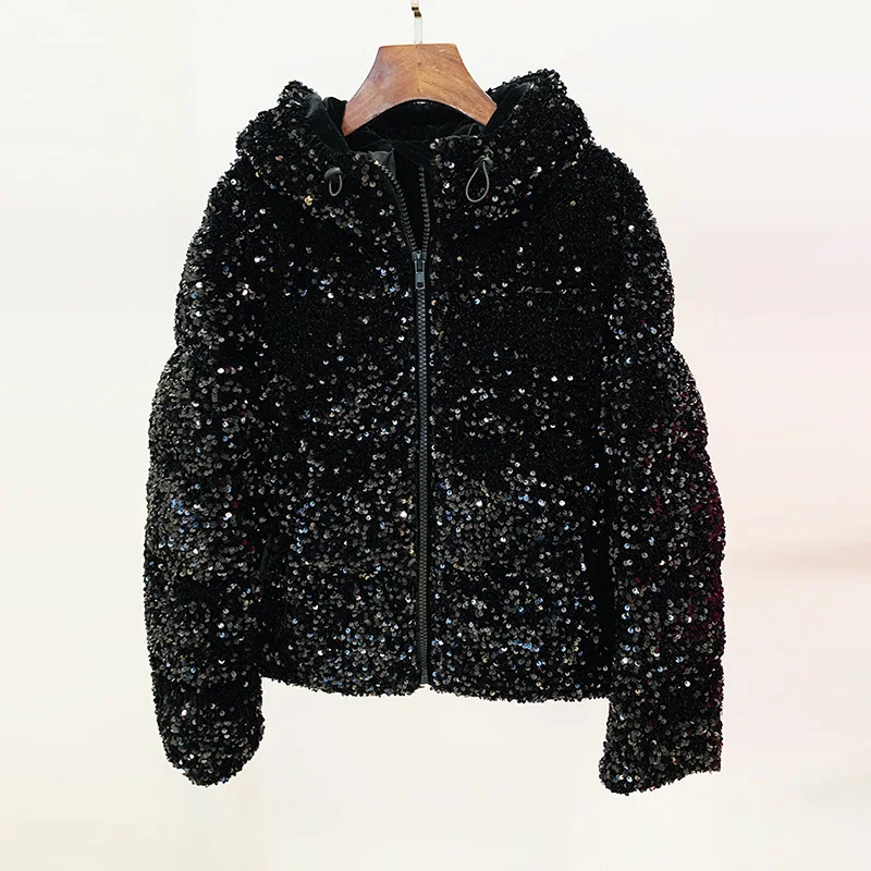 Top Quality New Fashion Runway Causal Winter Bling Bling Down Jacket Women
