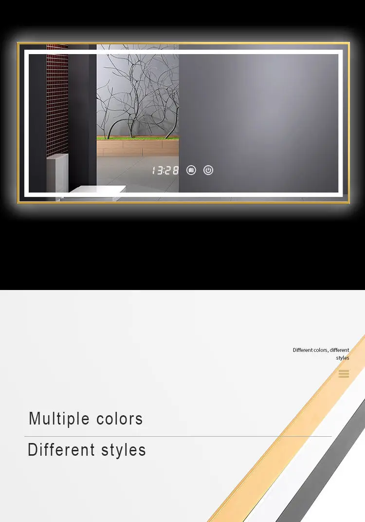 hotel led wall mirrors aluminum frame intelligent bathroom mirrors LED light touch screen luminous mirror