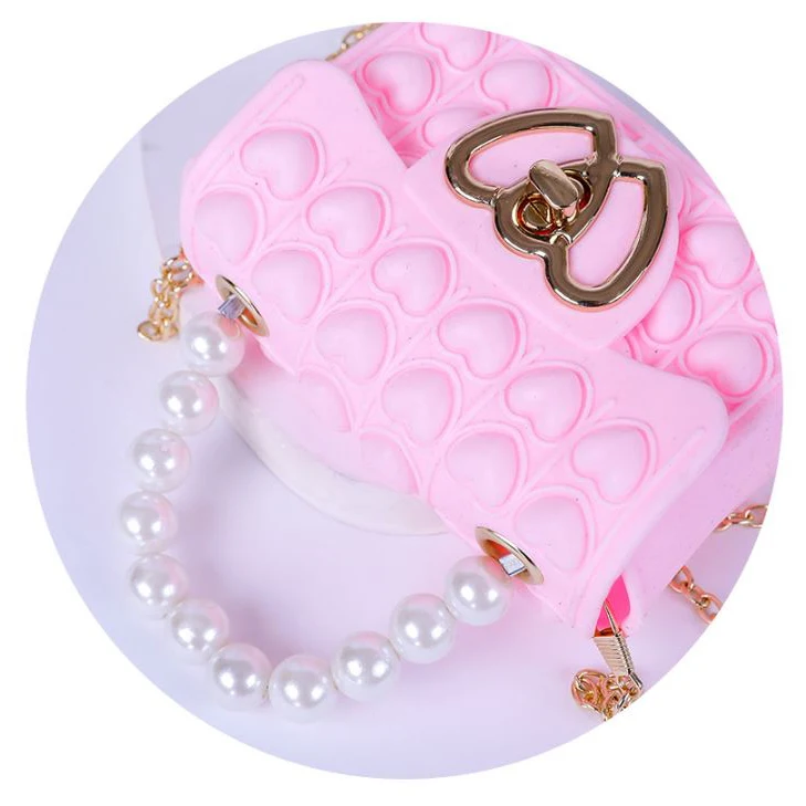 Hot Selling Child Crossbody Pearl Handbag Sling Purse Silicone Love Button Bubble Pop Jelly Bag Fifget Pop Itting Toys for Kids