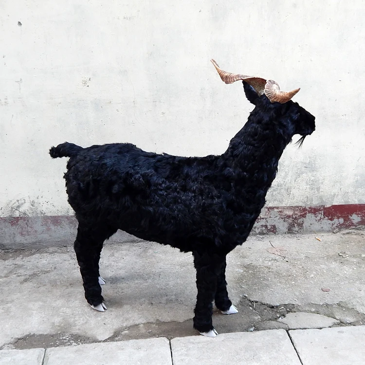 Simulation Black Goat Model Big Goat Ornaments Simulation Animal Props Leather Goat Hair Large Black Sheep
