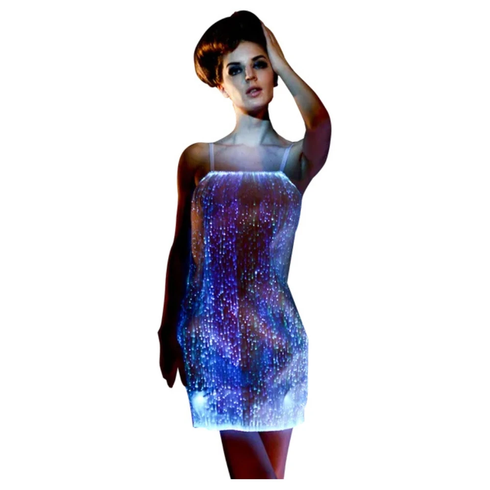 Luminous Sexy Fiber Optic Fabric Bridesmaid Wedding Dress Casual Plus Size Ballroom Performance Wear for Adults