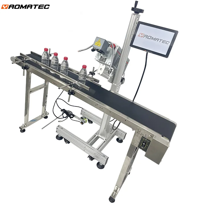 YAOMATEC Factory Manufacturer supply Low Price CO2 Flying Laser Marking Machine with Conveyor For Production Date Expiry Date