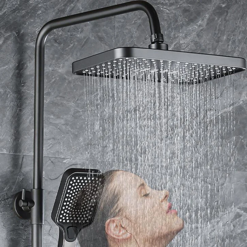Push button Led thermostatic shower column system black gun gray copper piano high pressure shower set