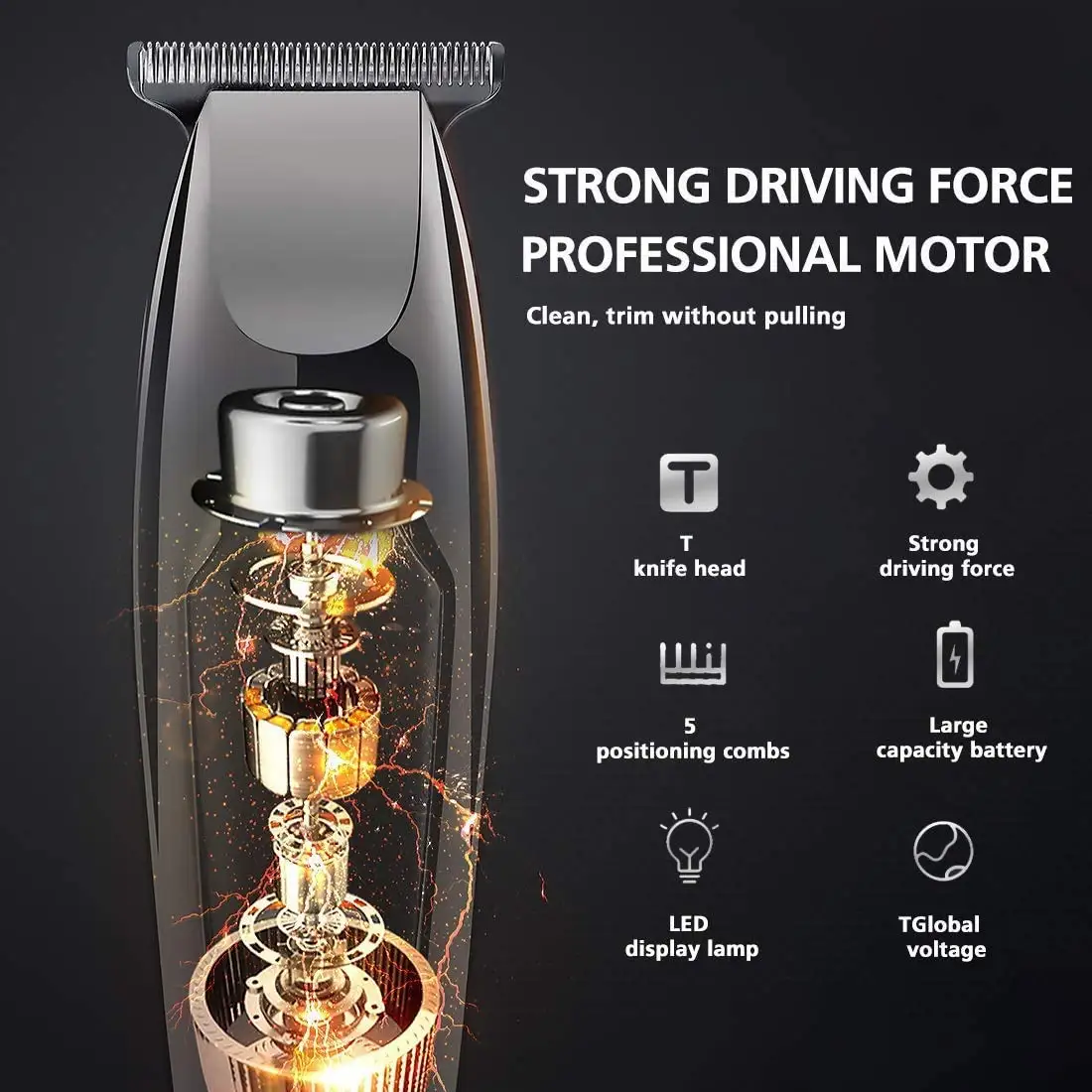 NK1879 Professional Cordless Hair Trimmer Kit for Men Rechargeable USB-Powered Beard Shaver Stainless Steel for Outdoor Use