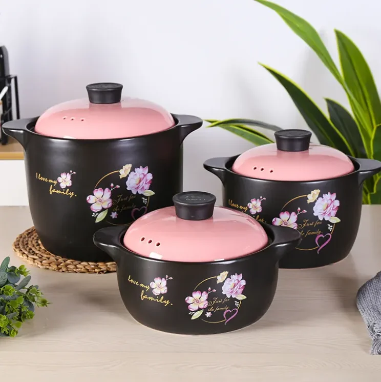 Chaozhou розовый цветок в китайском стиле Модные керамические горшки для дома с антипригарным покрытием керамическая запеканка набор запеканок