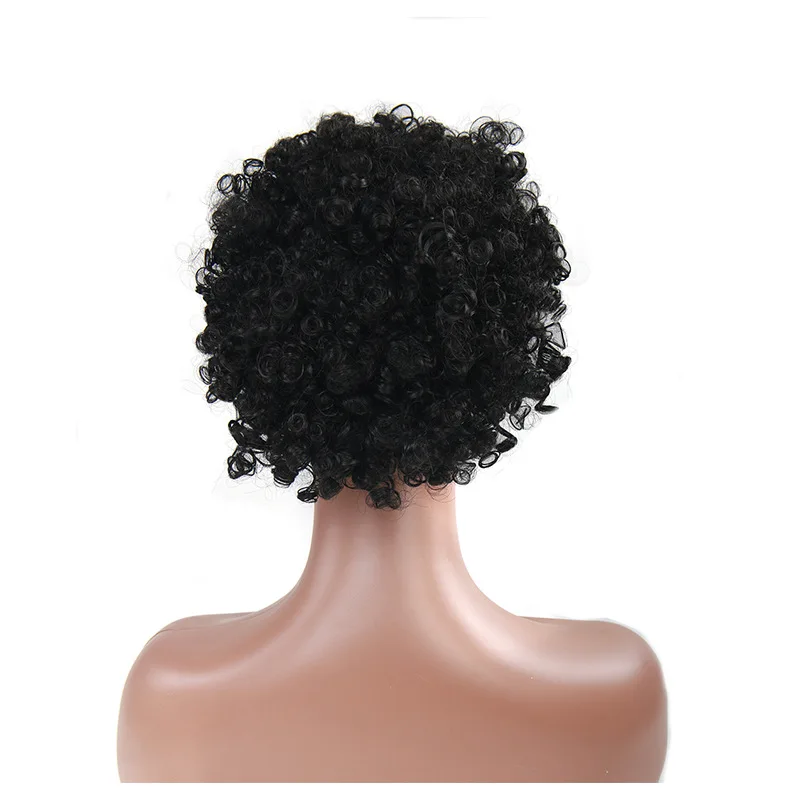 Ponytail And Bangs African Wave Curls Wigs for Black Women Kinky Curly Afro Short Synthetic