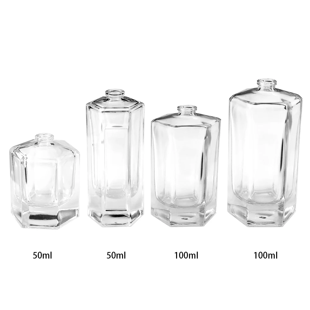 Wholesale 50ml 100ml Clear Women Empty Hexagon Glass Spray Perfume Bottles