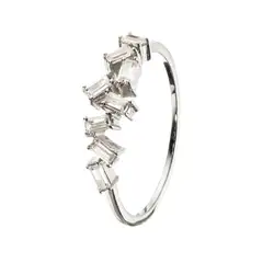 925 Sterling Silver 2022 Gold Baguette Diamond Style Ring Silver