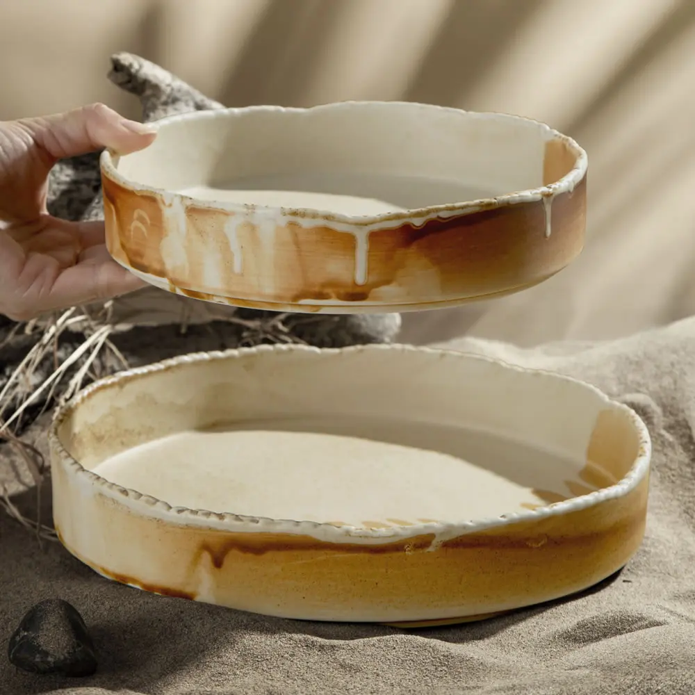 Factory Wholesale Ceramic Salad Deep Plate Catering Unique Irregular Edge Porcelain Dinner Pasta Plates For Hotel Restaurants