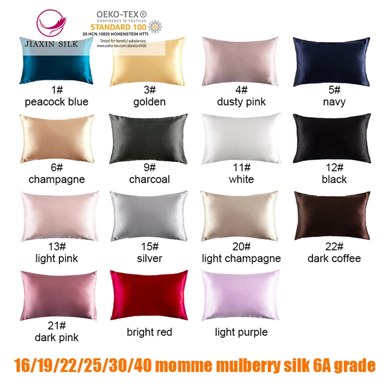 Anti-Bacteria silver ion natural silk pillowcase 16/19/22 Momme for Hair Skin Hidden Zipper Closure Hypoallergenic pillow case