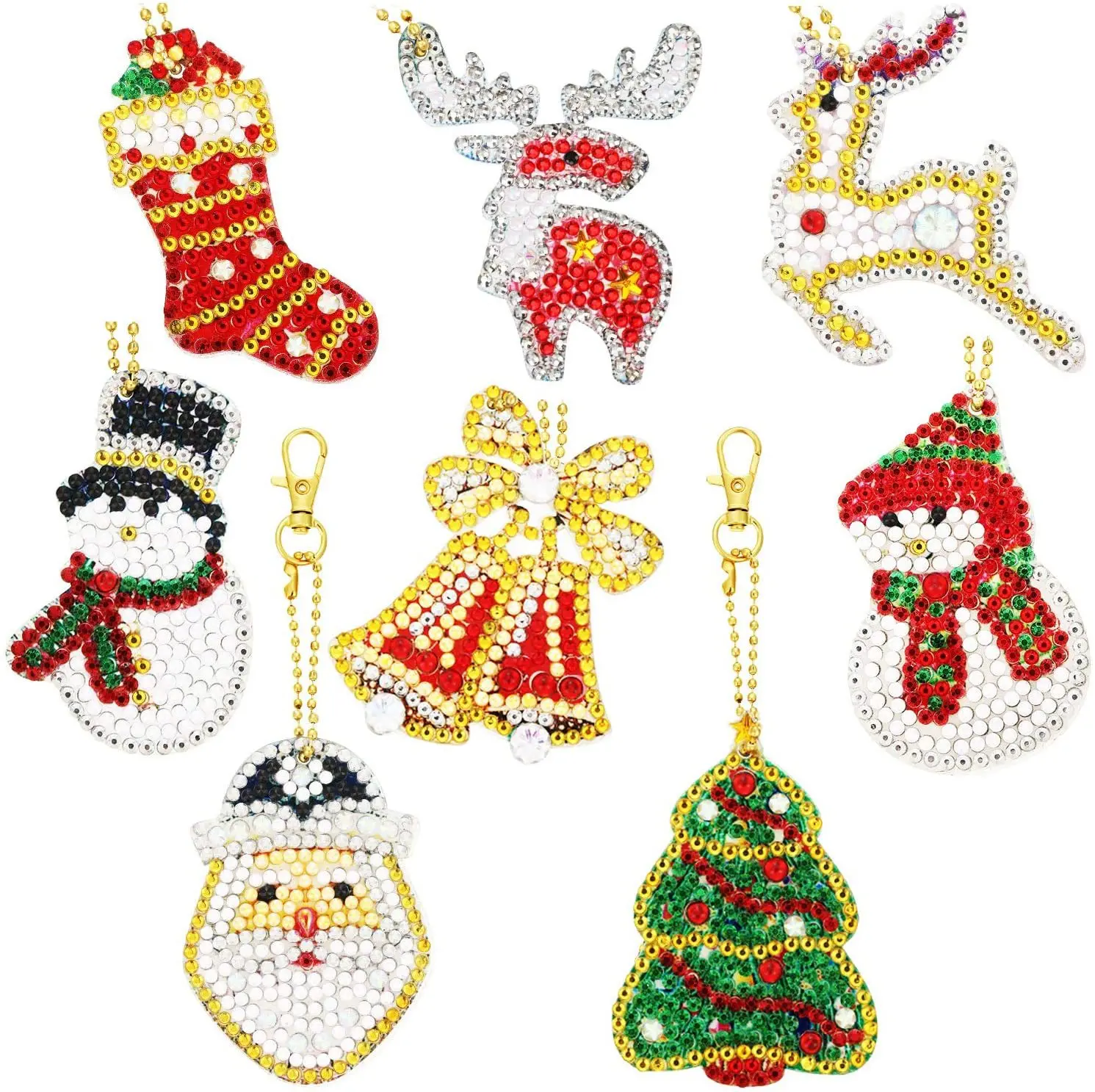 diy crystal diamond double-sided sticker pendant acrylic 8-piece set diamond painting keychain Santa Claus