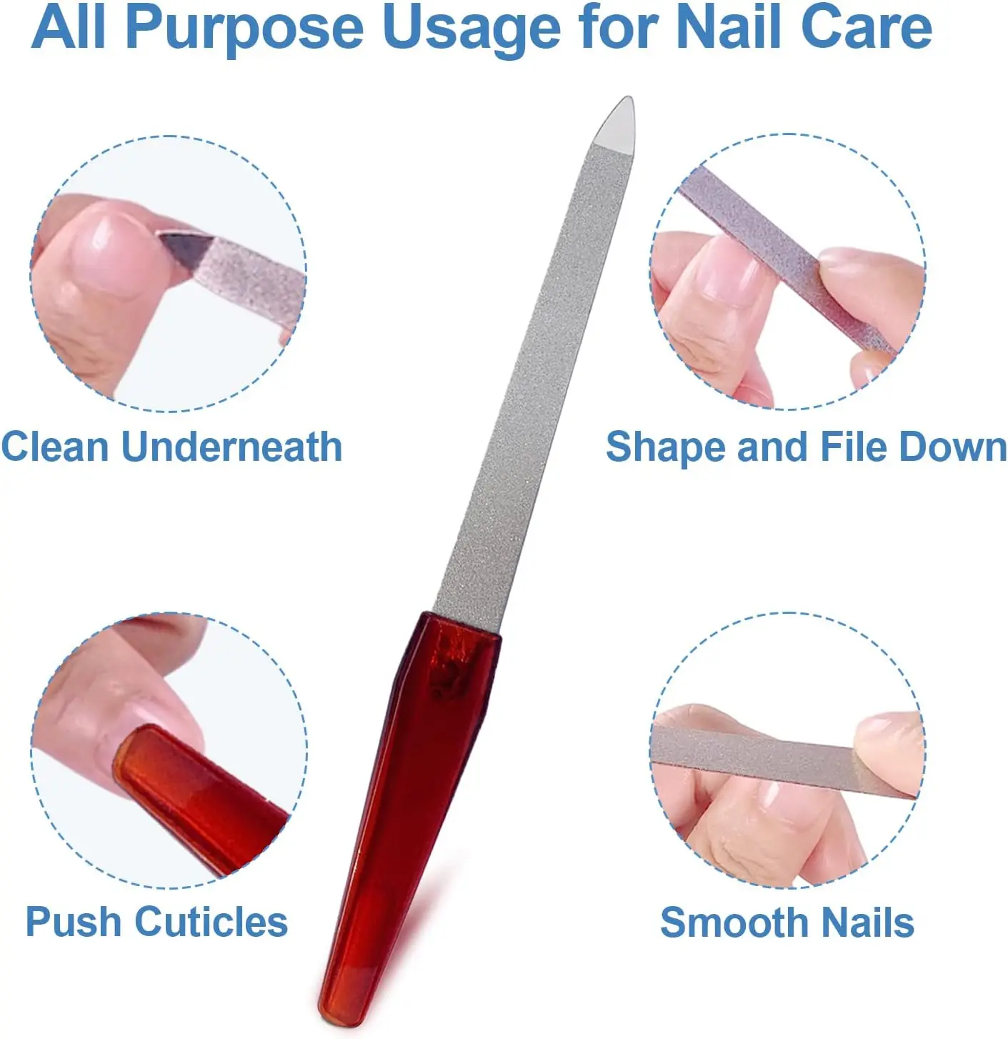 2024 Bulk 15.2cm Sharp Pointed Tip Non Slip Handle Diamond Finger Nail Filers Metal Nail File