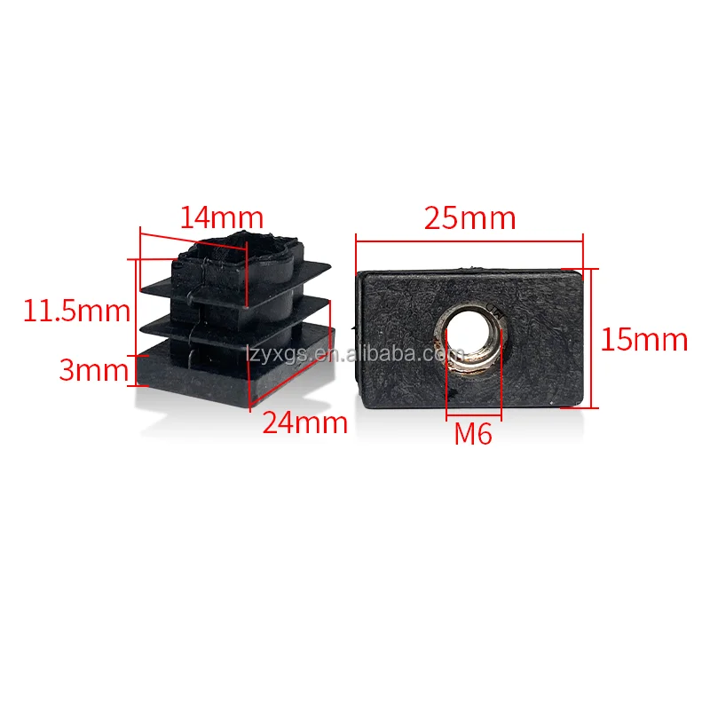 15*25mmrectangular stainless steel tube nut plug sports instrument inner plug is non-slip and wear-resistant
