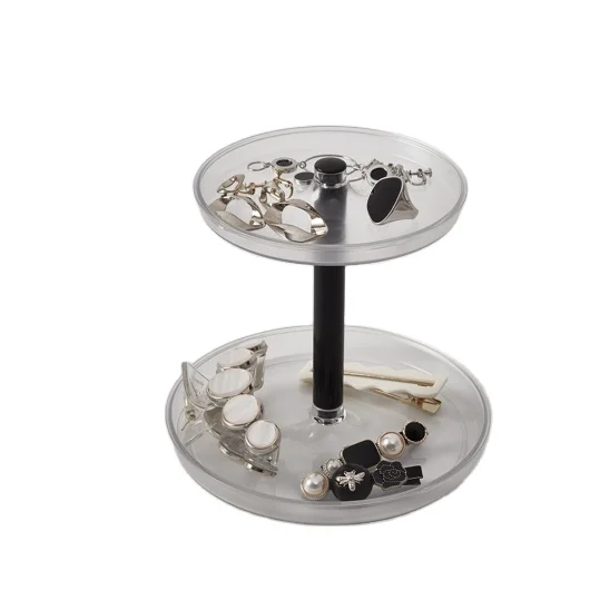 Wholesale Plastic Girls Bathroom Desktop Cosmetic Storage Double-layer Tray Round Shelf Jewelry Rack
