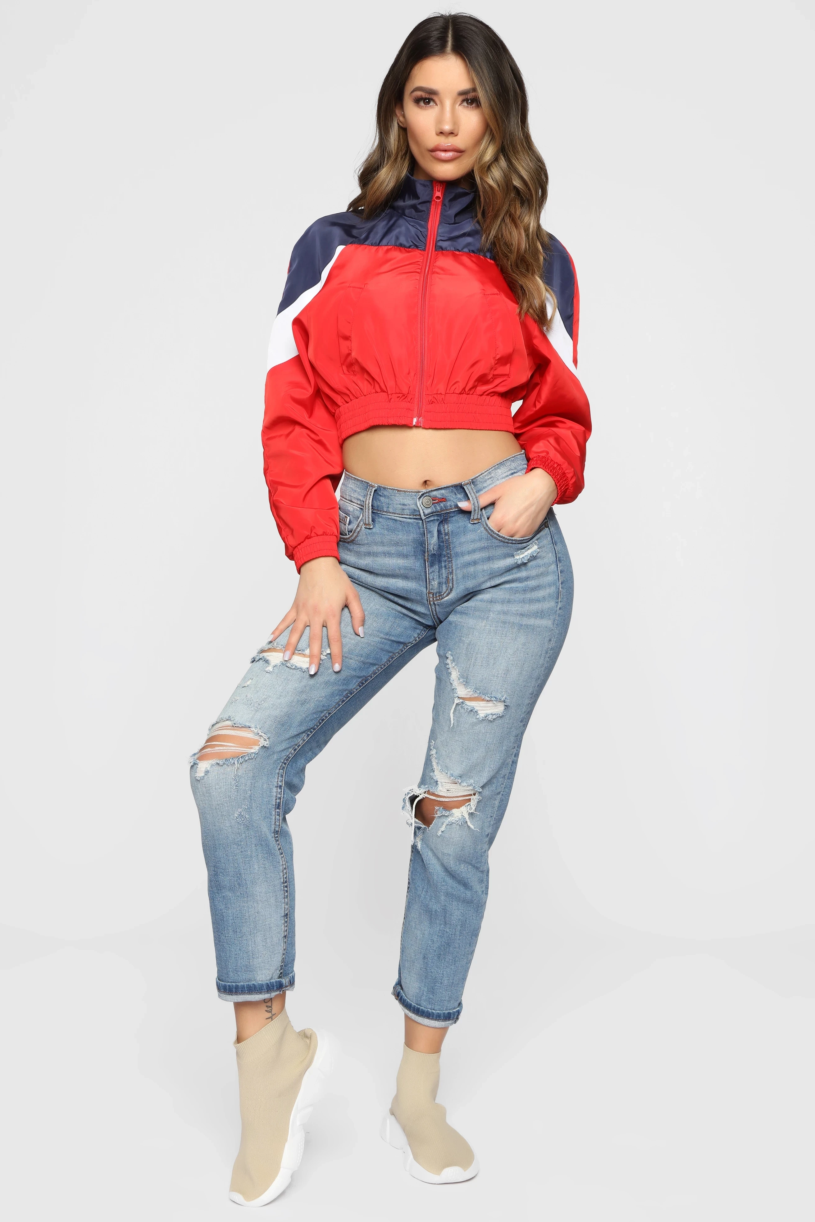 Custom New Style Colorblock Wind Breaker Women Cropped Windbreakers