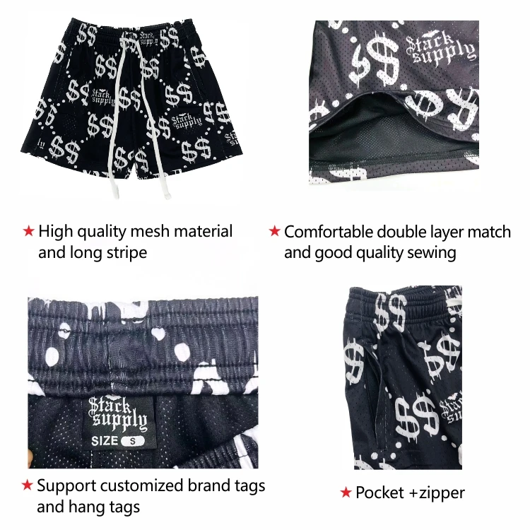 Custom Logo Color Double Layer Designer Lining Summer Sublimation All Over Print Custom Blank Short Men Mesh Shorts