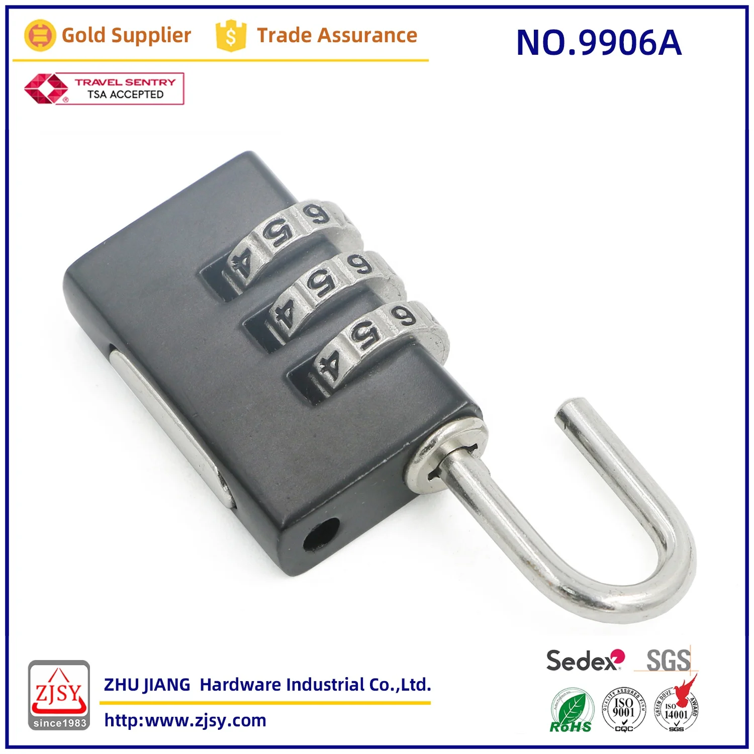 9906A Mini Compact Security Luggage Lock Zinc Alloy 3-Digit Combination Code Backpack Padlock