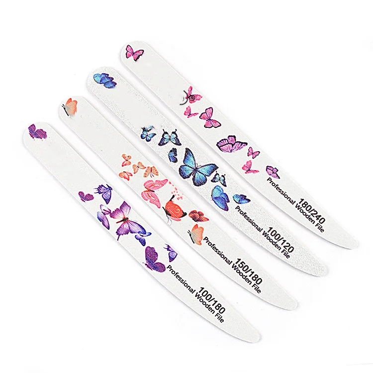 Wood Nail File Manicure Sanding File Nail Polish Double-sided Butterfly Professional Washable Buffing Custom Printed Nail Files