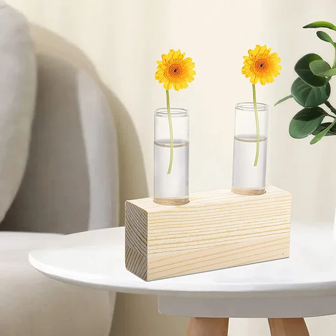 Wholesale Crystal Plant Terrarium with Wooden Stand Propagation Stations Plants Tabletop Glass Terrarium for Hydroponic Plants