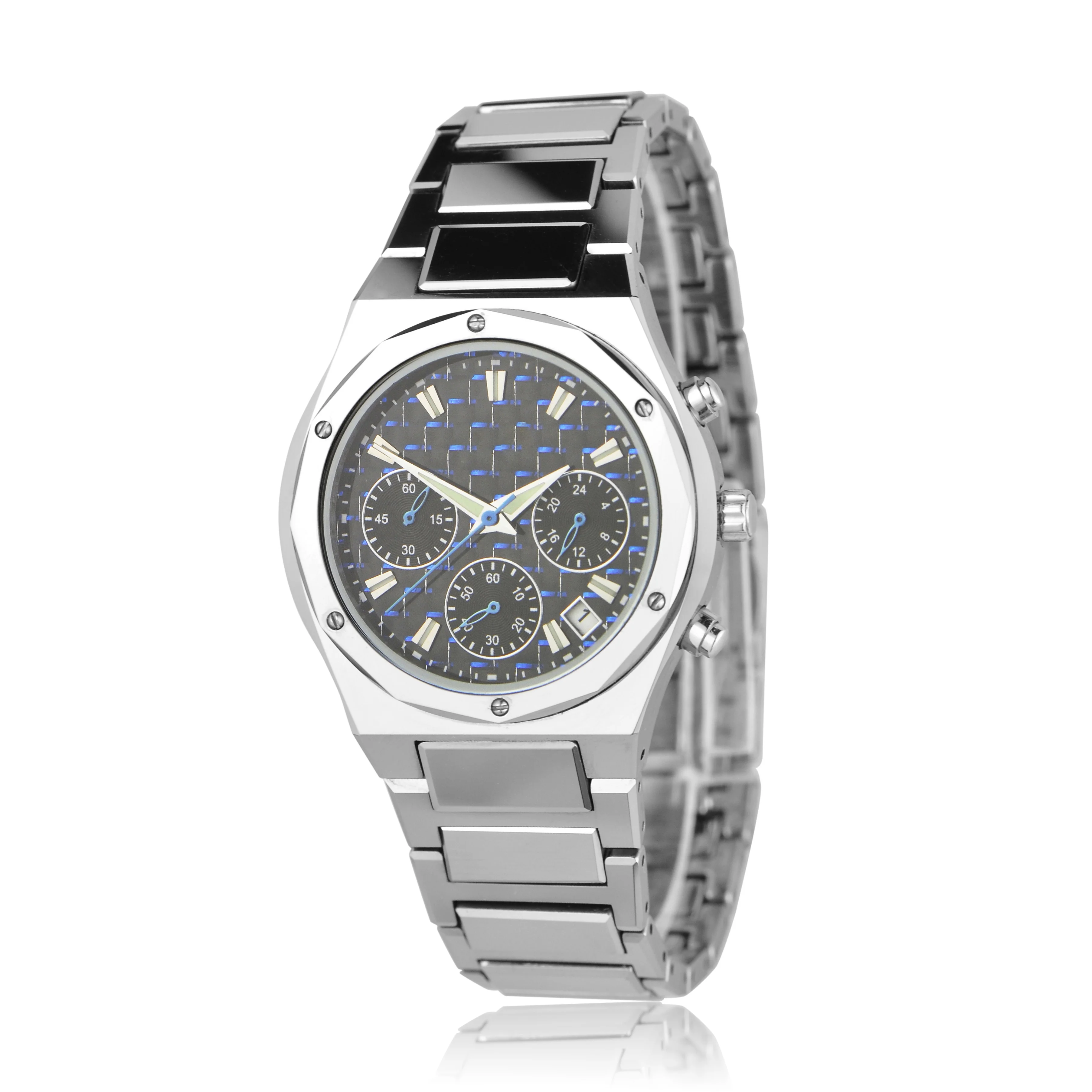 Customized Carbon Fiber Dial Mens Tungsten Chronograph Wrist Watch