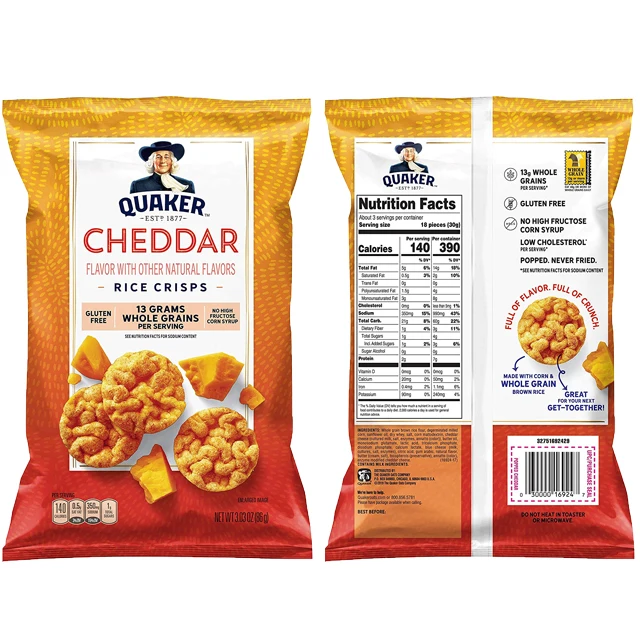 Custom Print 50g Back Middle Seal Pillow Pouch Aluminium Foil Dry Food Rice Crispy Chips Fries Snacks Packing Bags