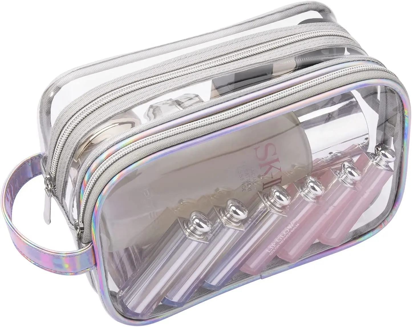 Clear Makeup Bag Large PVC Cosmetic Bags Transparent Make Up Pouch Two Layers