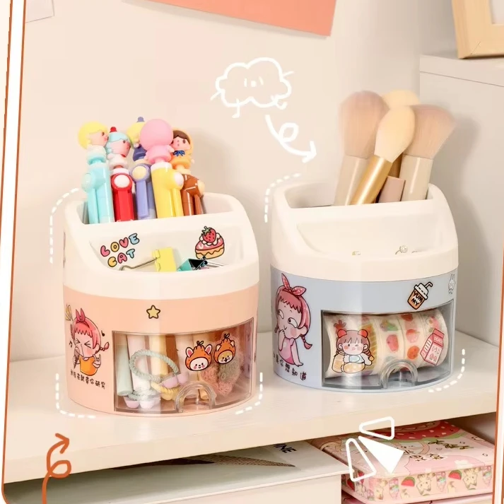 Large Capacity Ins Wind-inspired Fashionable Pen Holder Stationery Storage Box for Students Office Workers Cute Creative Girls