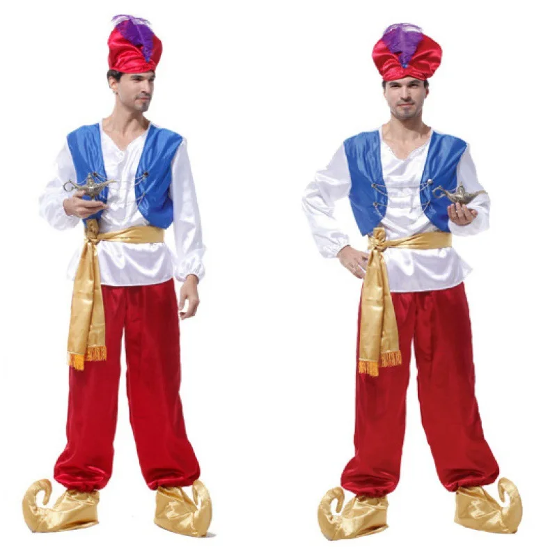 Men Lamp Aladdin Costume Arabian Prince Costume For Halloween Carnival Dress Up