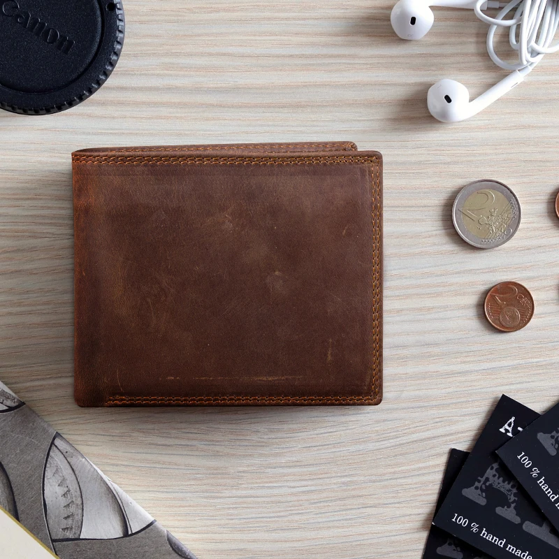 Vintage money cards holder genuine Leather  crazy horse wallet for men