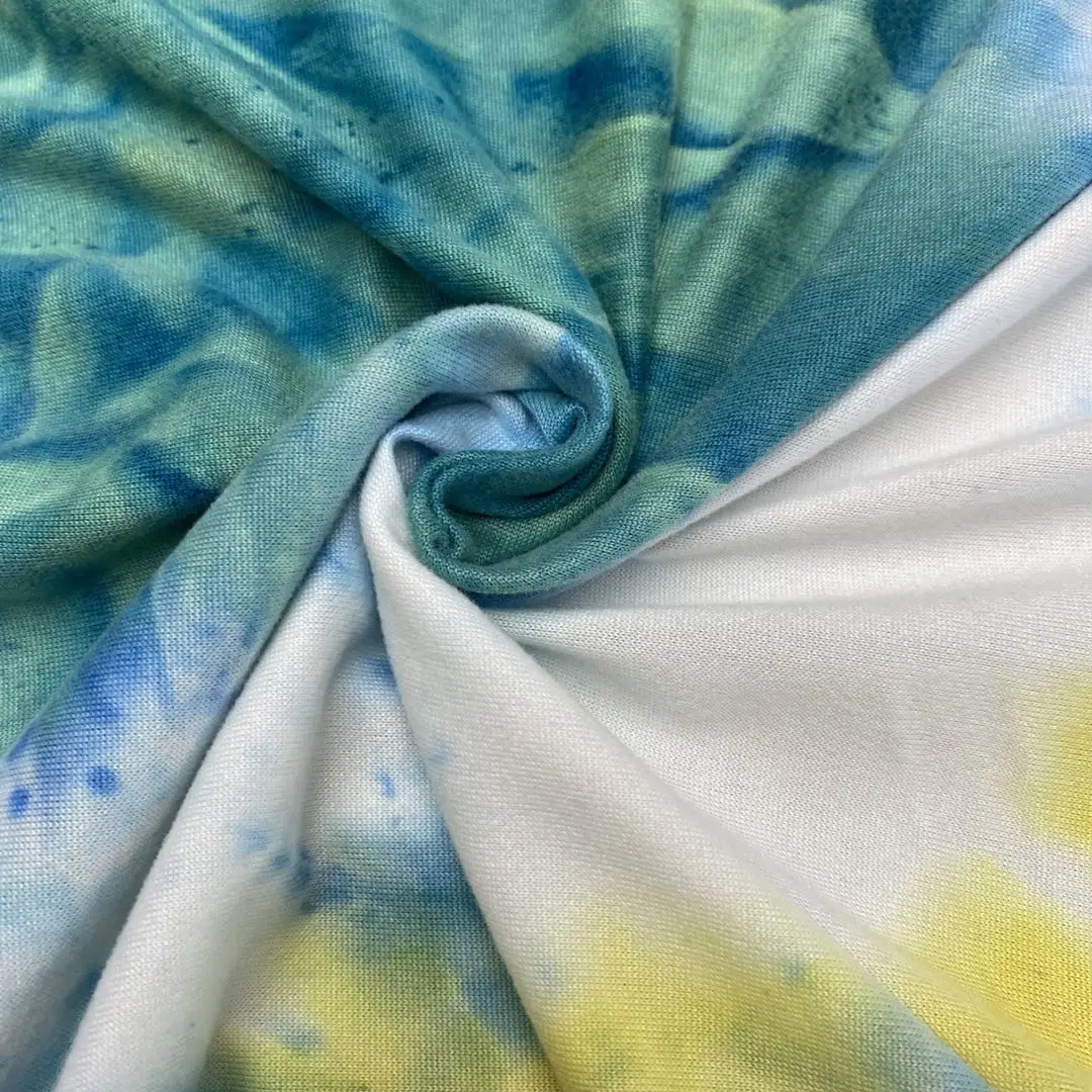 Custom design tie dyed stretch water print DTY brushed jersey tie-dye fabric polyester