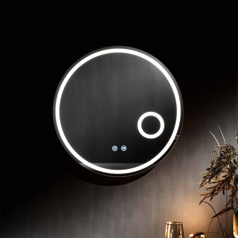 Настенное украшение на заказ современный сенсорный экран противотуманный круглый светодиодный умный зеркало для ванной комнаты