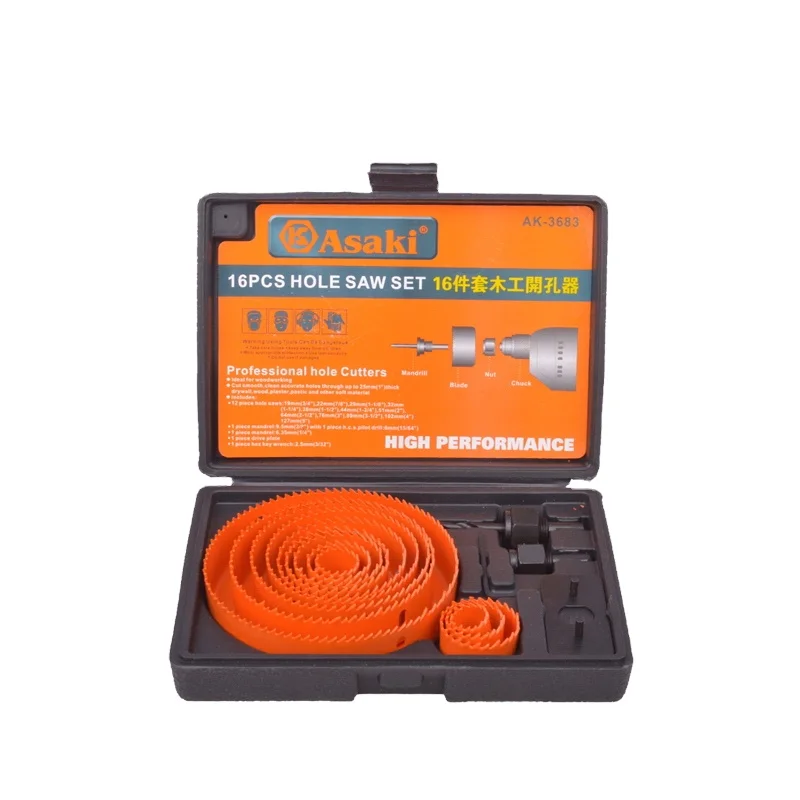 16 PCS Steel Wood hole saw set kit