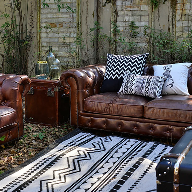 Vintage Genuine Leather Chesterfield Sofa Set for Living room Hotel Club Furniture