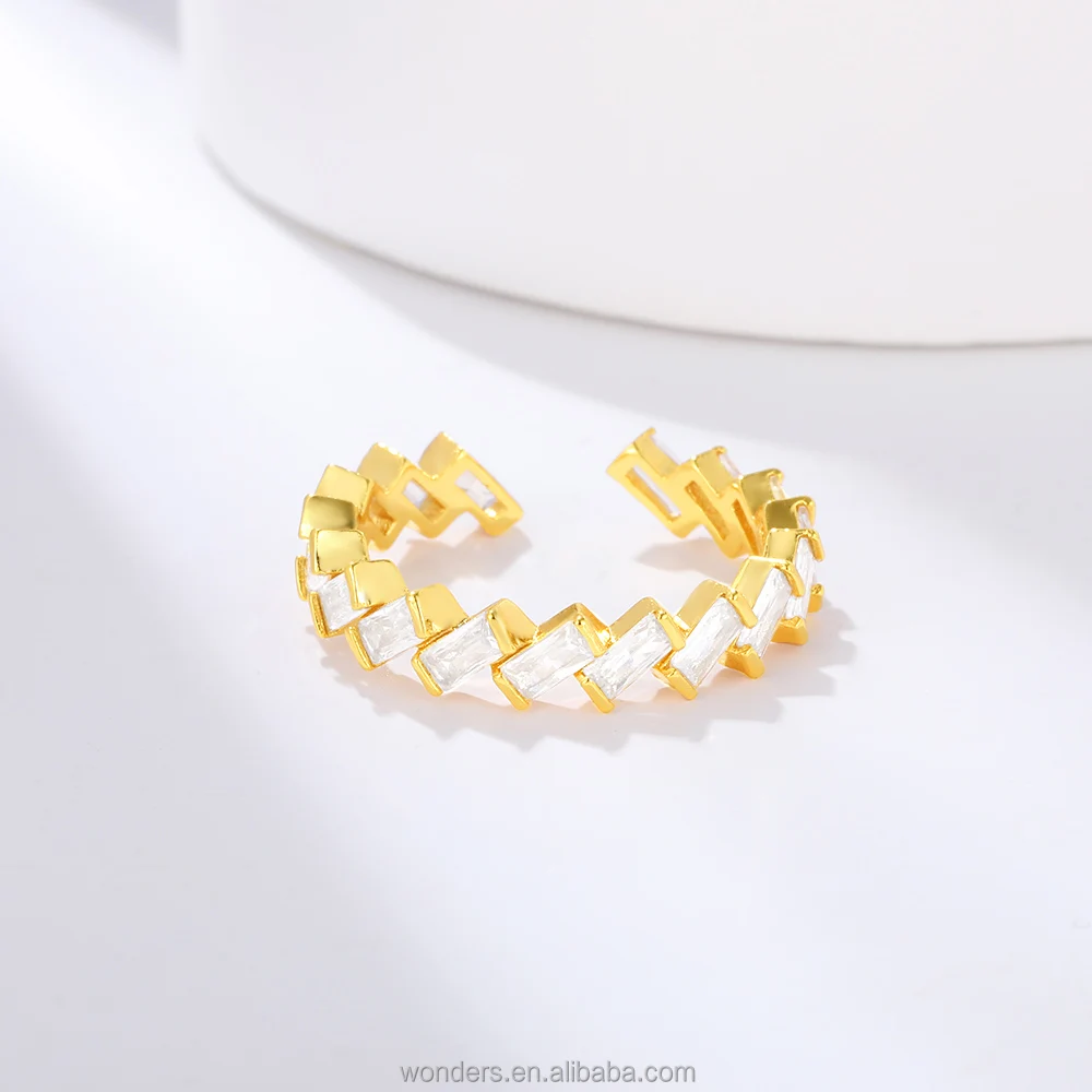 Luxury Clear Baguette Cut CZ Statement Ring Band Elegant Rings for Mother Girl Friend