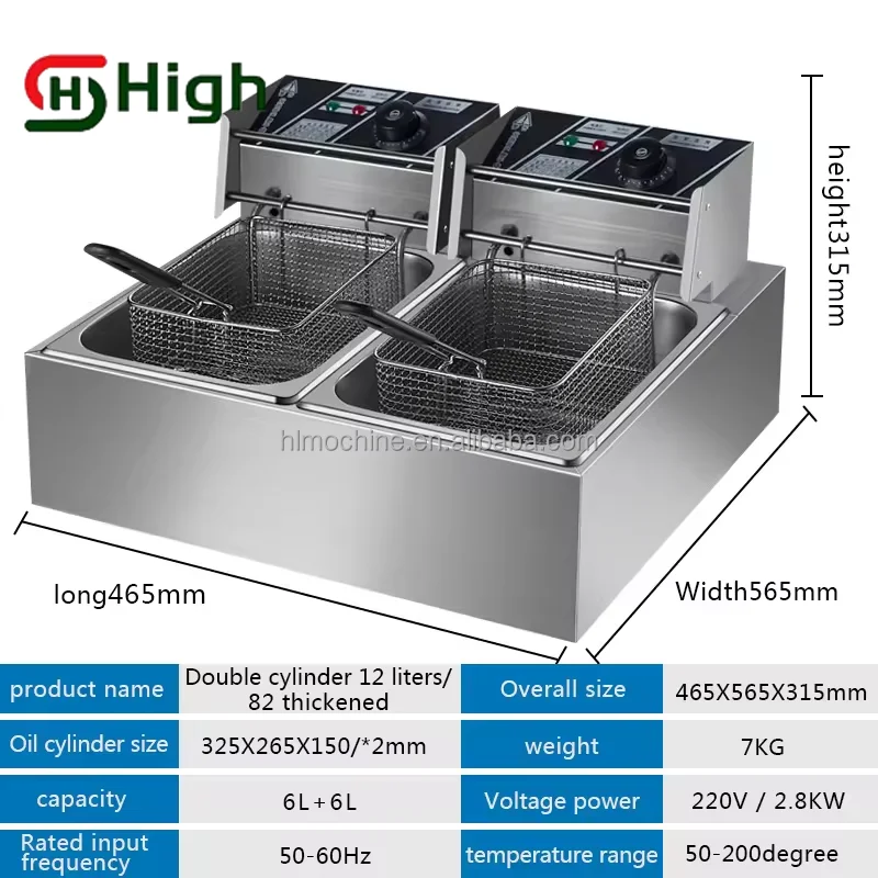 Stainless Steel Fries Frying Kfc Potato Chips Fryer Double Tank Industrial Electric Commercial Deep Fryer