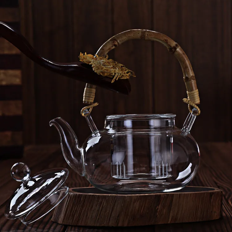 Wholesale Stylish Borosilicate Glass Teapot With Bamboo Handle